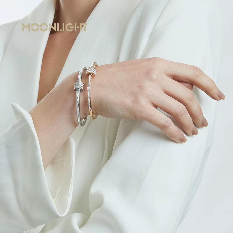 Classic Stainless Steel Zircon Bangle for Women Circular Screw Bracelet Female Jewelry Gifts Fashion Accessories