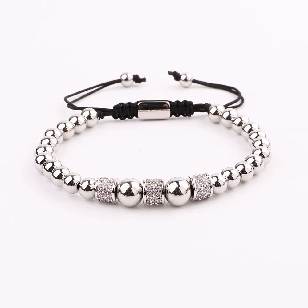 High Quality New Luxury CZ Charm Stainless Steel Beads Blue Imperial Stone Bracelet Bangle Men Jewelry Gift