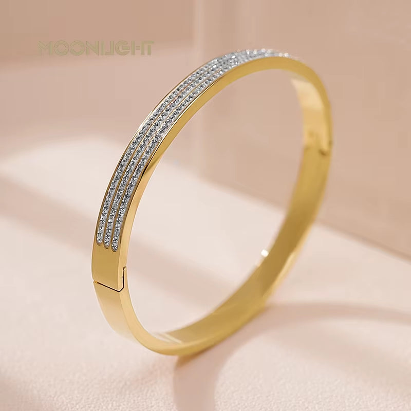 Hot Sell round Stainless Steel Bangle Fashion Classic Women Accessories Golden Cuff Bracelet Female Jewelry Gift