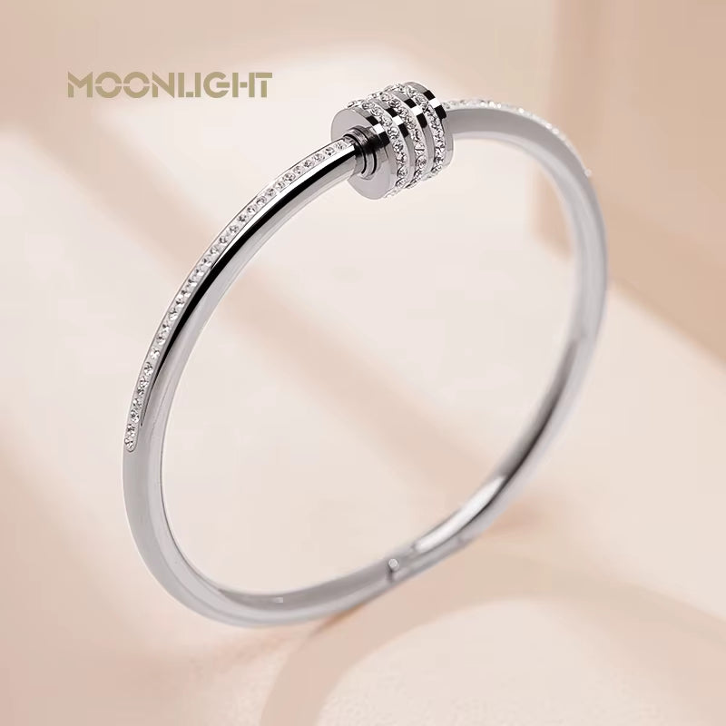 Classic Stainless Steel Zircon Bangle for Women Circular Screw Bracelet Female Jewelry Gifts Fashion Accessories