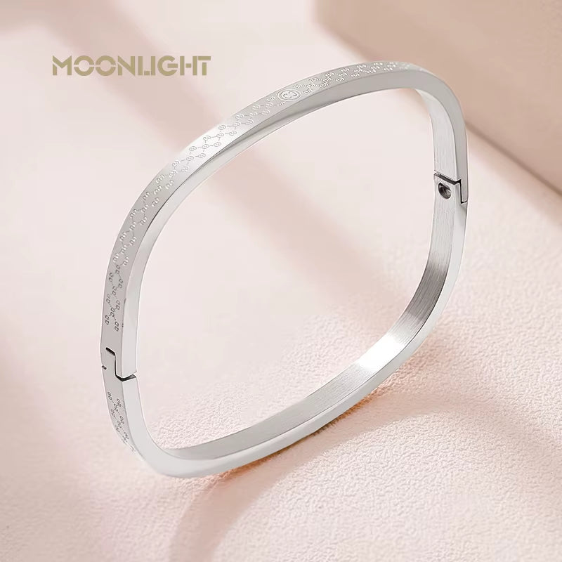 Classic Square Stainless Steel Bangles for Women Rose Golden Colors Exquisite Bracelets Fashion Female Jewelry Gifts