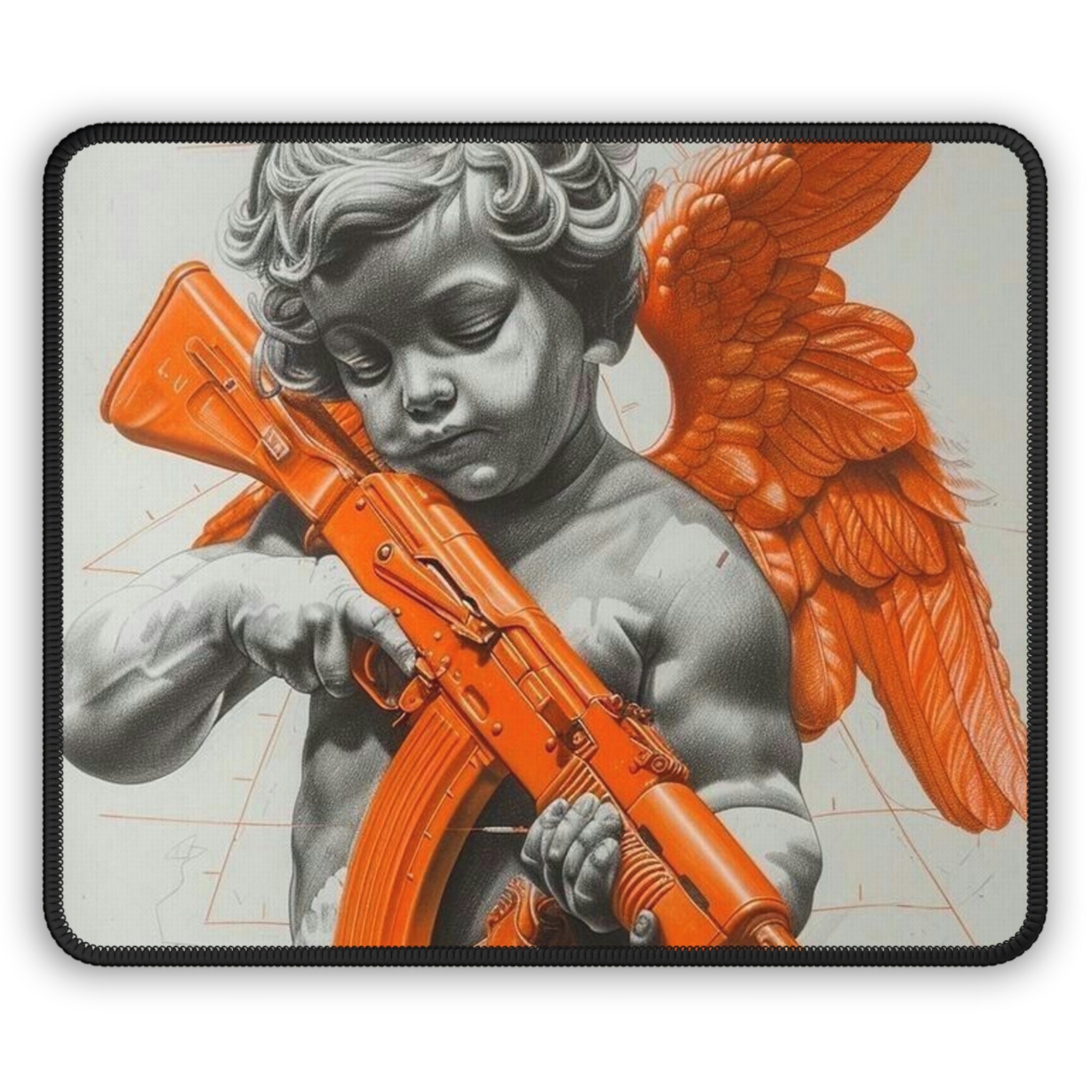 Artistic Gaming Mouse Pad - Cherub with Orange Gun Design