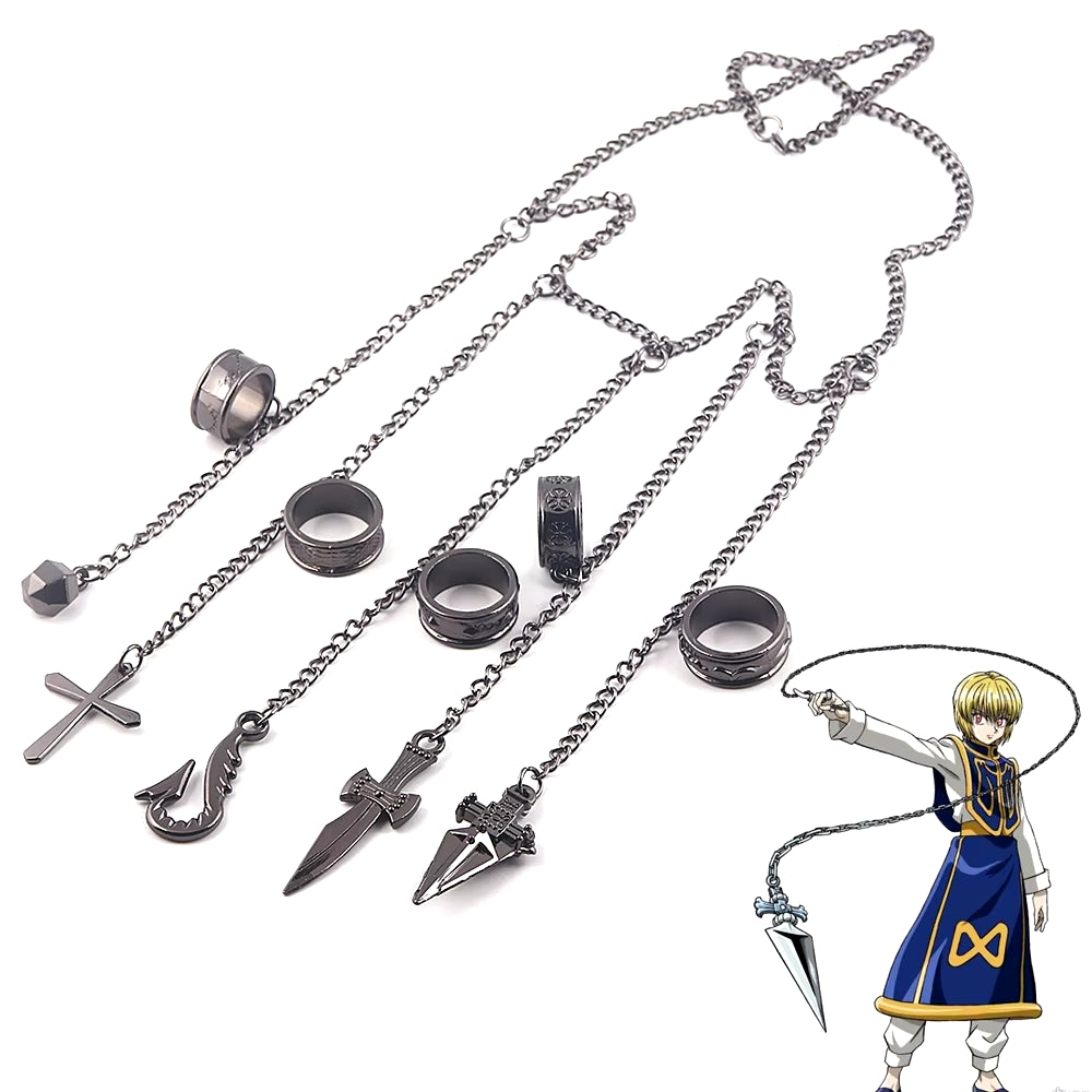Hunter X Hunter Kurapika 5 Rings Chain Charms Bracelet Punk Hip Hop Vintage Cross Finger Chain Pendant for Women Men Jewelry