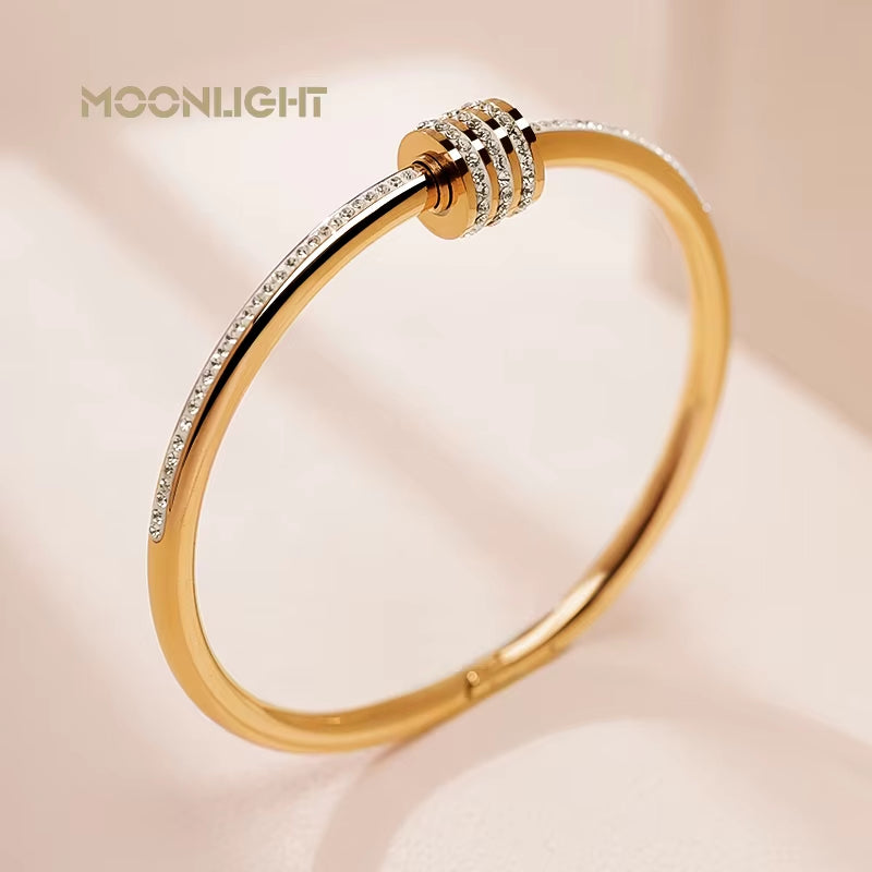 Classic Stainless Steel Zircon Bangle for Women Circular Screw Bracelet Female Jewelry Gifts Fashion Accessories