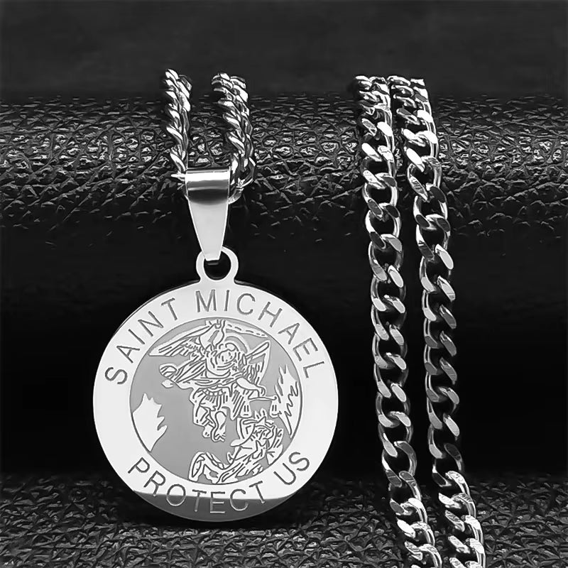 SAINT MICHAEL PROTECT US Archangel Stainless Steel Saint Michael Necklace Men/Women Gold Color Pendant Necklace Jewelry N3032S05