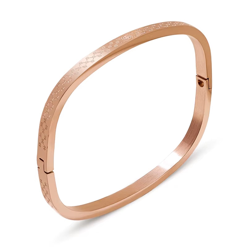 Classic Square Stainless Steel Bangles for Women Rose Golden Colors Exquisite Bracelets Fashion Female Jewelry Gifts