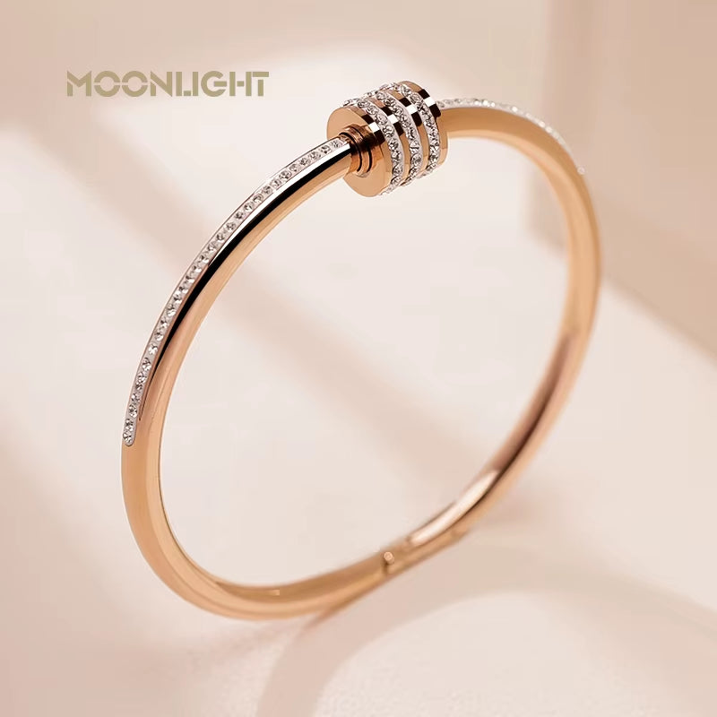 Classic Stainless Steel Zircon Bangle for Women Circular Screw Bracelet Female Jewelry Gifts Fashion Accessories