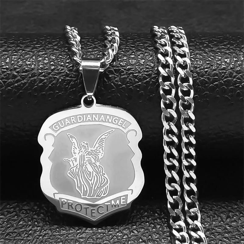 SAINT MICHAEL PROTECT US Archangel Stainless Steel Saint Michael Necklace Men/Women Gold Color Pendant Necklace Jewelry N3032S05