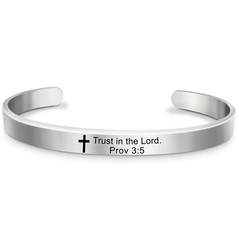 Classic Cross Bible Verse Stainless Steel Cuff Bracelet Bangle Christian Scripture Psalm Bangles for Women Men Jewelry
