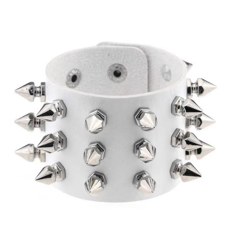 Three Row Cuspidal Spikes Rivet Stud Wide Cuff PU Leather Punk Gothic Rock Unisex Bracelet Men Jewelry Leather Bracelet