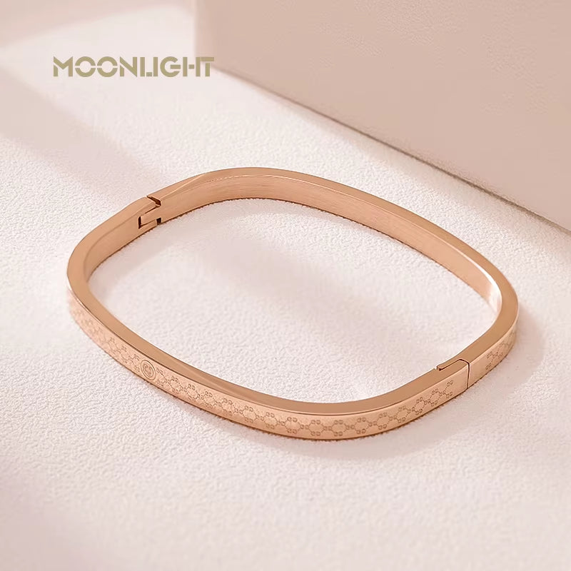 Classic Square Stainless Steel Bangles for Women Rose Golden Colors Exquisite Bracelets Fashion Female Jewelry Gifts