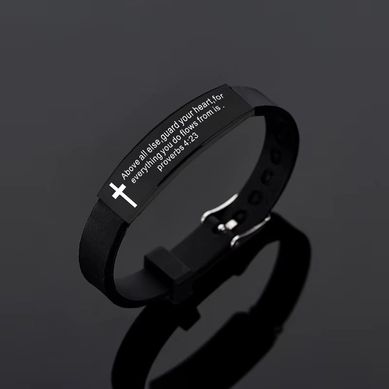 Quote Religious Cross Jesus Scripture Christian Bible Verse Inspirational Faith Silicone Bracelets for Men Jewelry