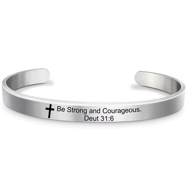 Classic Cross Bible Verse Stainless Steel Cuff Bracelet Bangle Christian Scripture Psalm Bangles for Women Men Jewelry