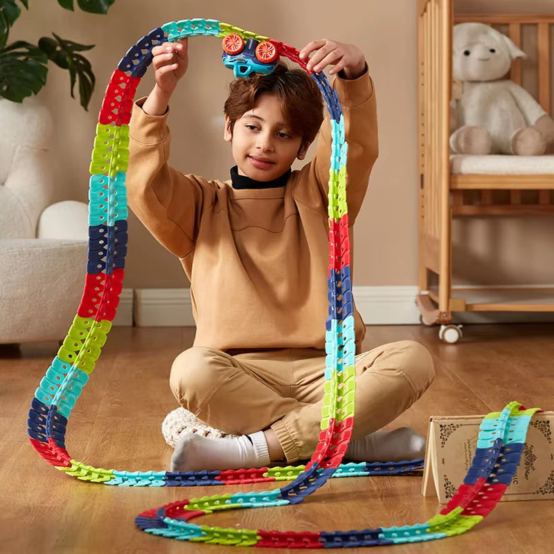 DIY Assembled Race Track Toy Car Set Electric Rail Car Train Track Magic Flexible Speed Railway Racing Boy Toys for Kids Gifts