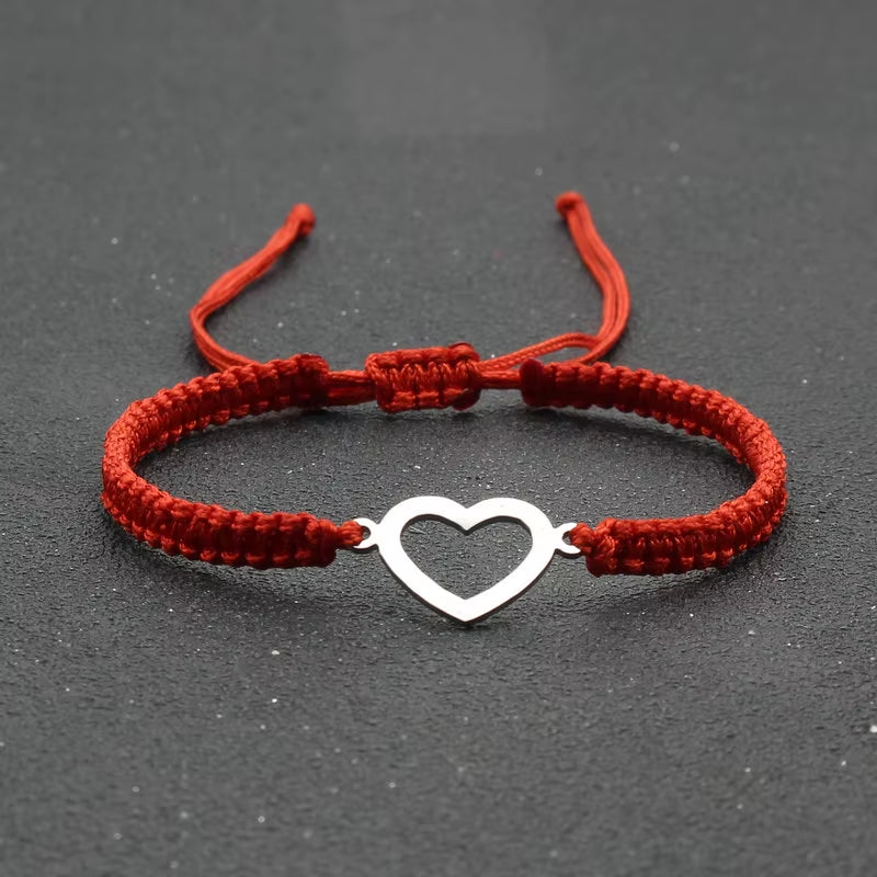 Silver Color Stainless Steel Love Heart Bracelet Couples Handmade Braided Lucky Rope Charm Bracelets for Women Men Jewelry Gift