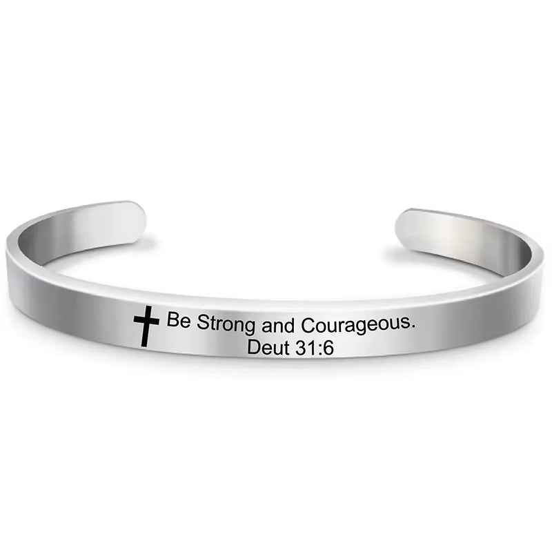 Classic Cross Bible Verse Stainless Steel Cuff Bracelet Bangle Christian Scripture Psalm Bangles for Women Men Jewelry