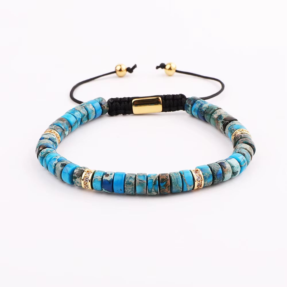 High Quality New Luxury CZ Charm Stainless Steel Beads Blue Imperial Stone Bracelet Bangle Men Jewelry Gift