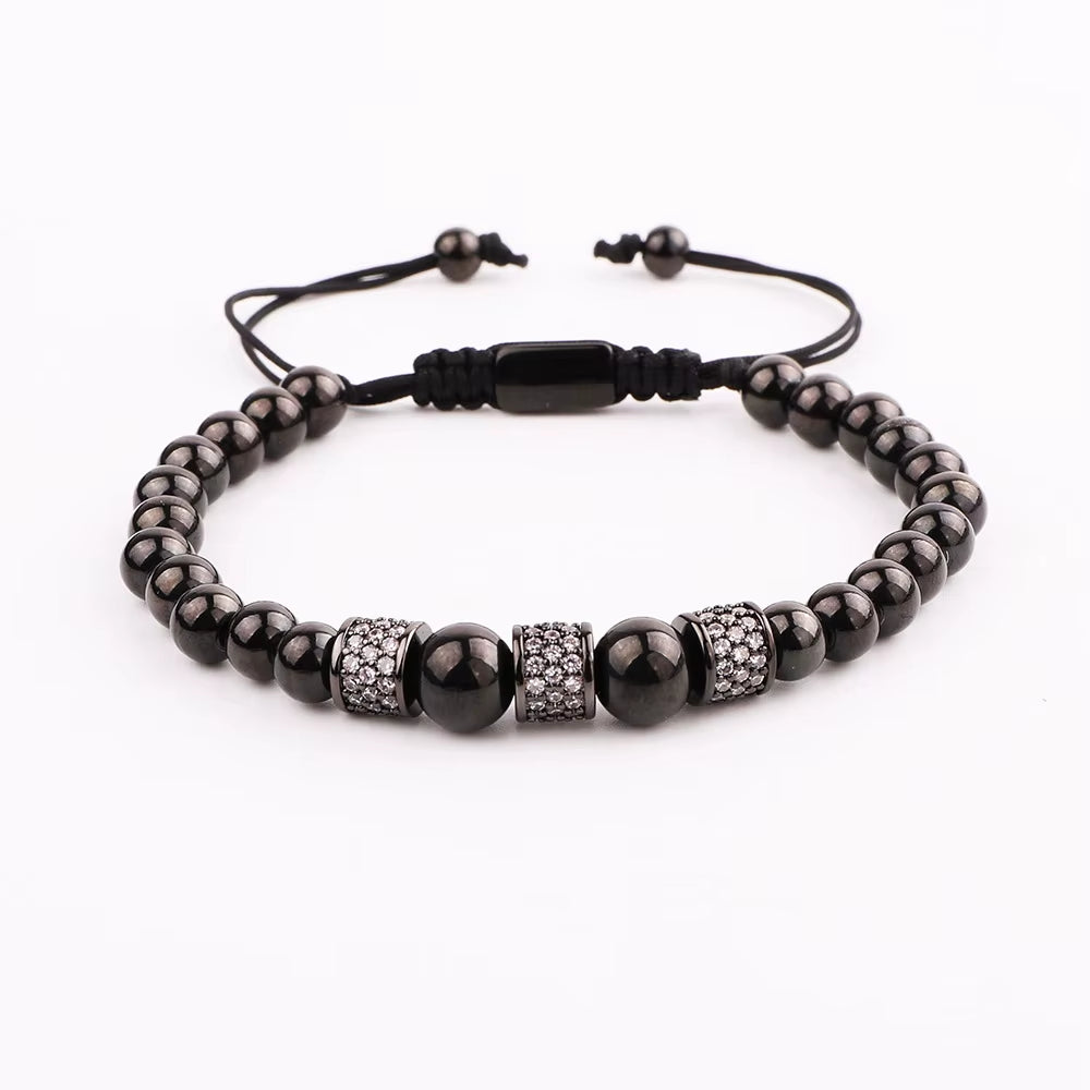 High Quality New Luxury CZ Charm Stainless Steel Beads Blue Imperial Stone Bracelet Bangle Men Jewelry Gift