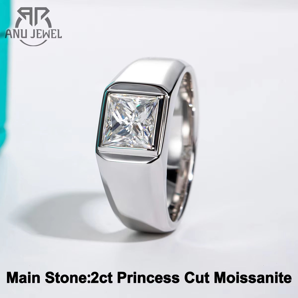 Anujewel 2Ct Princess Cut D Color Moissanite Engagement Men Ring Gold Plated S925 Silver Luxury Rings for Men Jewelry Wholesale